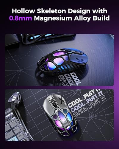 Image of GravaStar Mercury X Wireless Gaming Mouse - 32,000 DPI PAW 3950 Sensor, 1000Hz Polling Rate, Only 49g, Magnesium Alloy Hollow Frame, RGB Lighting, 5 Programmable Buttons