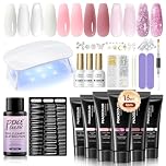 PEACECOLOR Poly Nagelgel Set mit UV-Licht, 6 Farben Glitzer Pink Nude Weiß Nagelverlängerungsgel Basis Decklack Slip Solution Maniküre-Zubehör für Anfänger
