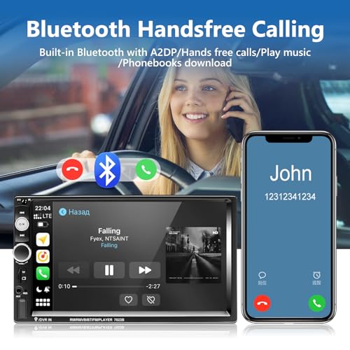 Podofo Double Din Car Stereo Radio with Bluetooth,7 Inch Touchscreen Multimedia Car Audio Receivers Support FM/USB/TF Card/AUX-in/Mirror Link/Steering Wheel Control+Remote Control+AHD Backup Camera - Thumbnail 2