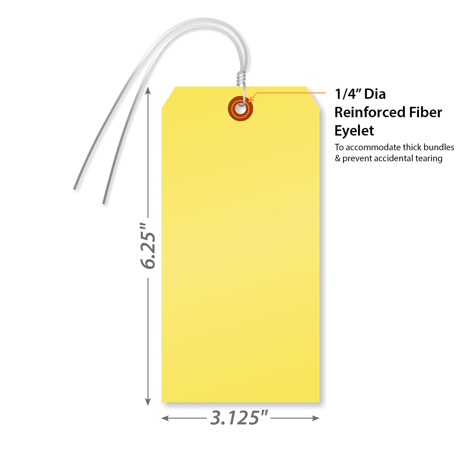 SmartSign Blank Yellow Tag with Wire | 6 1/4" x 3 1/8" Size 8 Tear Proof Polypropylene, Pack of 25