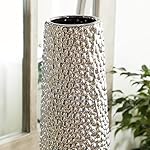 Deco 79 Ceramic Decorative Vase Centerpiece Vase with Bubble Texture, Flower Vase for Home Decoration 7" x 7" x 25", Silver - Image 4