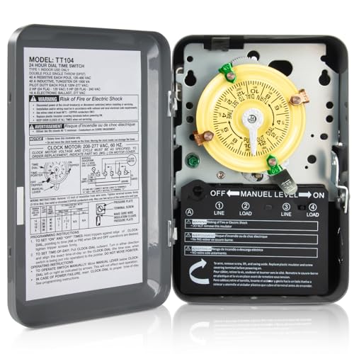 T104 Electromechanical Timer Switch for Lights, Fans, HVAC, 208-277 VAC 40A DPST, 5HP, 12 ON/Off Cycles, Tripper Included – Heavy Duty Pool Timer by MEOZXIXT - Used condition - US$46.57