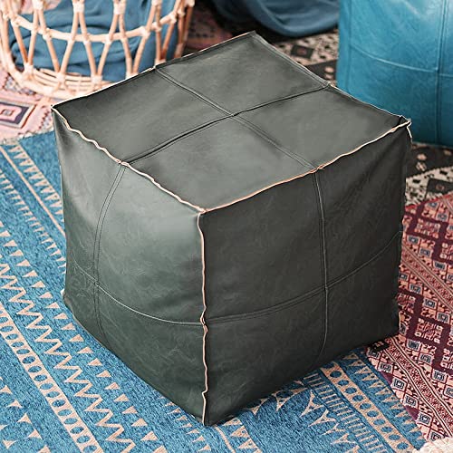 Coussin de pouf marocain en cuir synthétique de 43cm, grand ottoman de salon élégant et chic