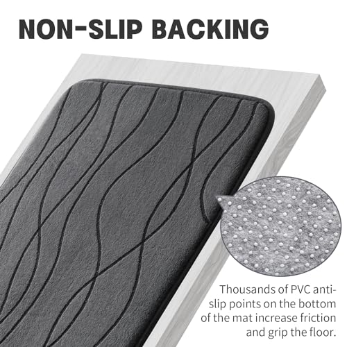 Image of YIHOUSE Bathroom Rugs Set 5 Piece, Memory Foam Bath Mat Dark Grey | Ultra Soft, Absorbent, Non-Slip, Machine Washable, for Bathroom, Sink and Toilet