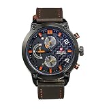 Lancardo Orologio Quarzo da Polso Uomo cinturino Pelle Quadrante Digitale 3 quadranti Impermeabile nero