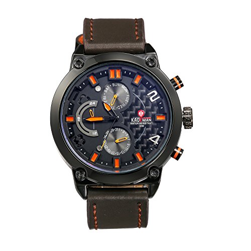 lancardo Horloge Quartz de Poignet Homme Bracelet Cuir Cadran numérique 3 Cadrans imperméable, Couleur à Choix Noir