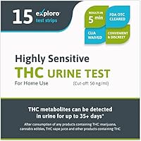 Exploro Test de Marihuana Orina Altamente Sensible – Tests de Detección THC en la Orina a Más de 35 días – Resultados Precisos en 5 Minutos – 15 Tiras Reactivas Orina – Test THC a Partir de 50 ng/ml
