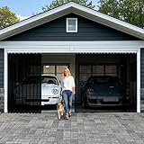 Sliding Garage Door Screen 2 Car 16x7Ft, Retractable Garage Screen Door with Track Closure, Heavy Duty Fiberglass Mesh Garage Net Screen, Keep Annoying Animals Out, Easy Assembly Privacy Protection