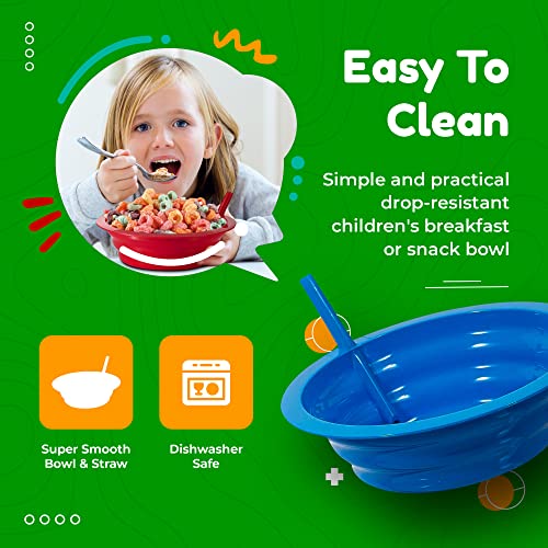 Green Direct Sippy Bowl With Straw And Matching Spoons | 22 Ounce Plastic Cereal Bowls With Straws Bpa Free Assorted Color | Built-In Straw Bowl Blue Red Green Yellow Pack Of 8 #TOP4