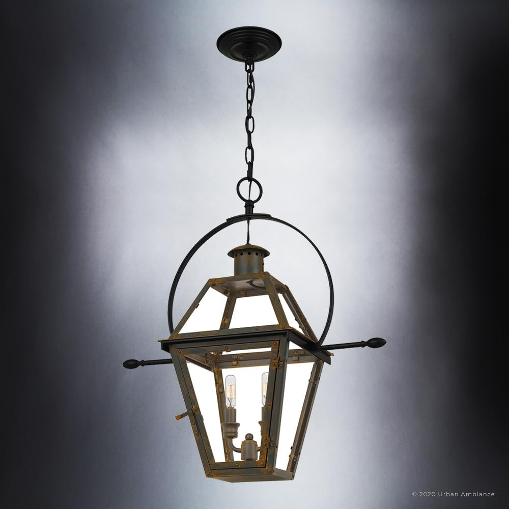 Urban Ambiance Luxury Historic Outdoor Pendant Light, Large Size: 23.5" H x 21.25" W, with Tudor Style Elements, Bygone Bronze Finish, UQL1378, Paris Collection