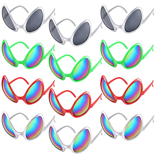 Bencailor Alien Glasses with Lenses Funny Alien Sunglasses Bulk for Cosplay Costume Accessories Carnival Mardi Gras Party Favor(Multi Colors 12 Pack)
