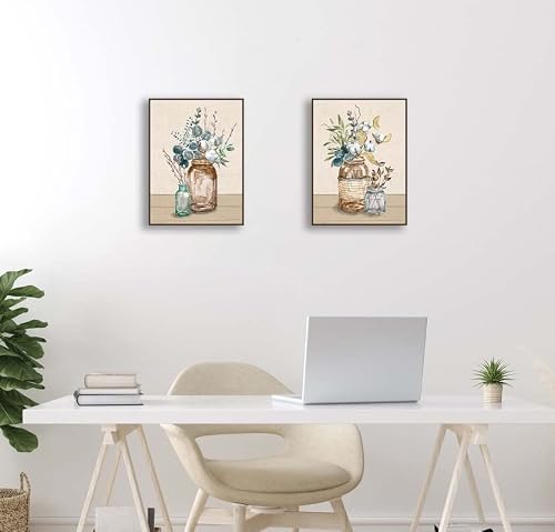 Farmhouse Bathroom Decor Wall Art Cotton In Mason Jar Theme Picture Cotton Flower Canvas Wall Art Modern Cotton Bouquet Pictures Wall Decor For Living Room Kitchen Farmhouse Unframed Decor 16X24Inch #TOP3