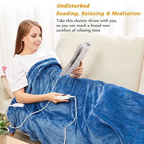 Mia&Coco Electric Heated Blanket Throw Flannel Sherpa Fast Heating 50"X60", 6 Heating Levels & Up-To-10-Hours Auto-Off Timer & Led Display, For Home Office Use, Machine Washable, Etl Certified, Blue #TOP6