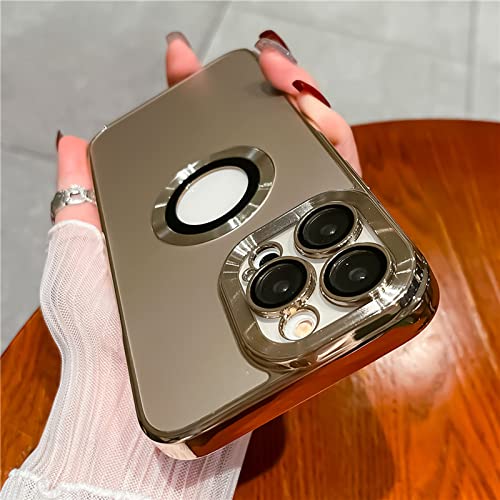 Étui magnétique de luxe mat de placage or avec protection objectif verre pour iPhone 13 Pro