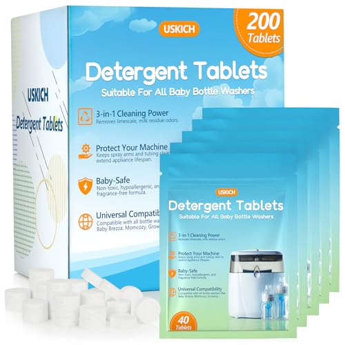 200Pcs Detergent Tablets for All Baby Bottle Washers, Deep Cleaning Momcozy Washer Tablets for Bottle Washer,Sterilizer,Dryer Like Brezza, GROWNSY-Easy to Use,Effective Cleaning with Safe