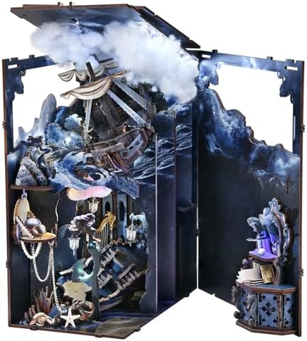 Book Nook Kit, DIY Miniature Dollhouse Kit Tiny House Mini Booknook Craft Bookshelf Decor, 3D Wooden Puzzles for Adults, Gifts for Book Lovers (Song of The Sirens)