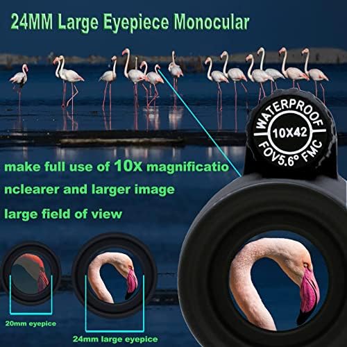 Kitlay Upgrade Monocular Telescope High Power 10x42 Lower Night Vision Monocular with Phone Holder & Tripod-FMC Lens & BAK4 Prism for Bird Watching Camping Wildlife Traveling