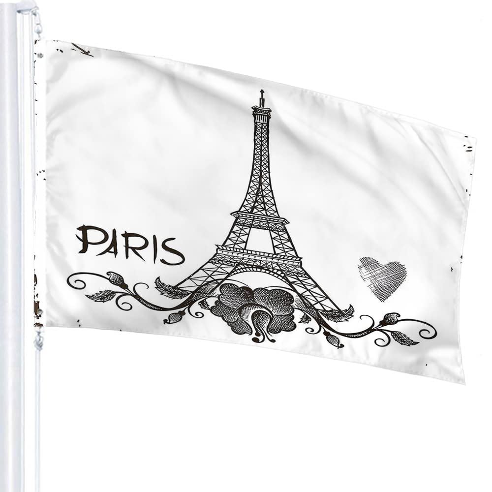 3dRose Garten-Flagge – Französische Flagge Mit Eiffelturm, 45,7 X 68,6 Cm