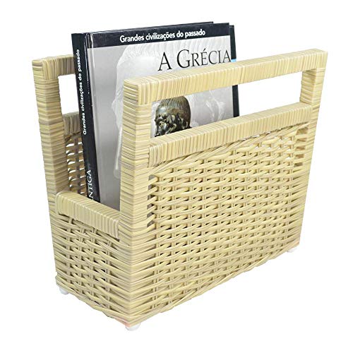 Porta Revisteiro Cesto Jornais Livros Fibra Sintética 34x30x20- Argila
