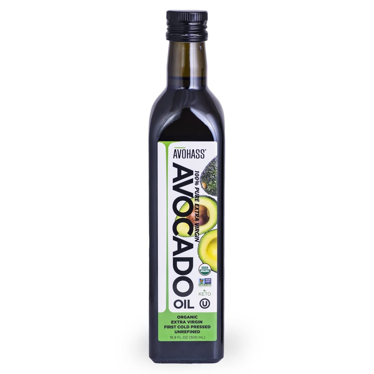 Avohass Mexico USDA Organic Extra Virgin Avocado Oil - Unrefined, First Cold Pressed, Non-GMO, 16.9 fl oz