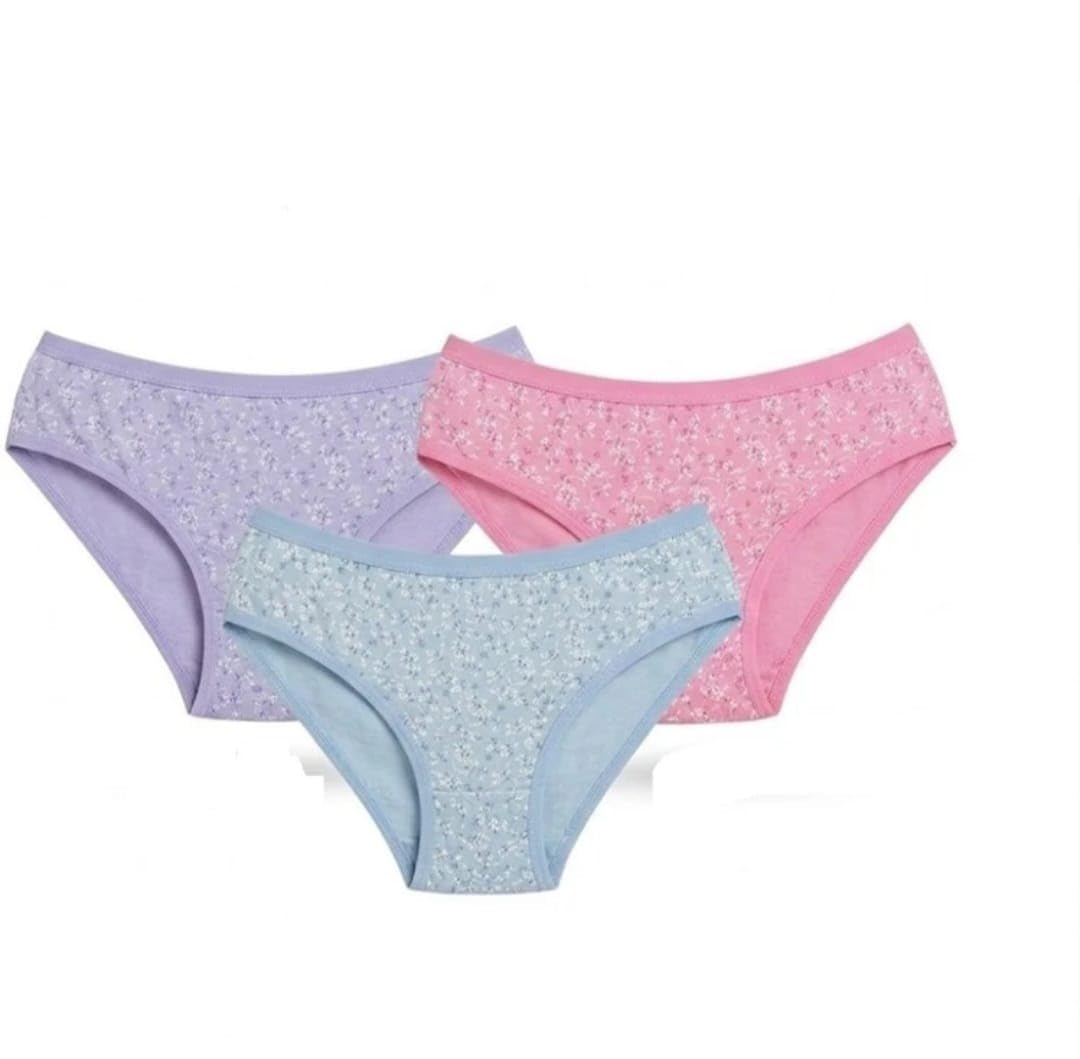 Women's Floral Print Bikini Briefs, Blue, Pink and Lavender(Free)(Pack of 3)-picture-12