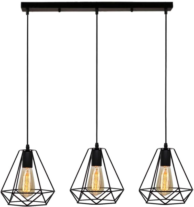 European Modern Hanging Light Simple Low Key Pendant Light Height Adjustable E27 Iron Chandelier Swag Lamp Generous Suspension Decorative Lamp Suitable for Loft Bar Conference Roo (Black B)