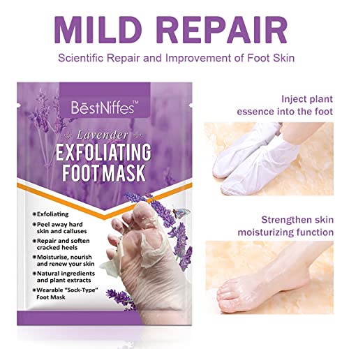 Foot Peel Mask Peach (5 Packs), Deep Moisturizing Exfoliating Socks, Dry Cracked Feet Repair Dead Skin Remover, Soft Baby Feet Peeling Mask (Lavender) #TOP2