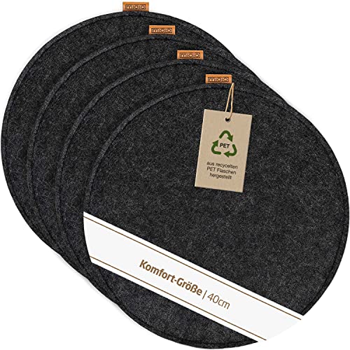 Miqio Design Filz Sitzkissen XL Rund mit Antirutschnoppen | 40cm | 4er-Set | Indoor und Outdoor | Nachhaltig aus recycelten PET Flaschen | Waschbare Stuhlkissen rutschfest | Dunkelgrau
