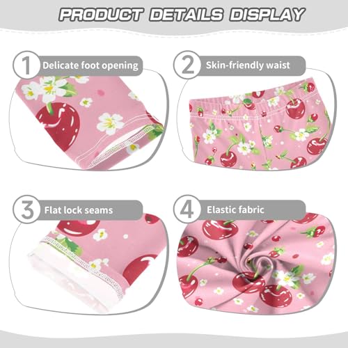 Cherries Flower Pink Girls Leggings Soft Stretch Workout Yoga Dance Pants for Kids Casual Tights3