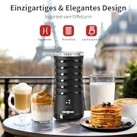 PARIS RHÔNE Milchaufschäumer Elektrisch, 4-in-1-Milchaufschäumer, Geeignet für Heißen und Kalten Milchschaum, Warme Milch, 240 ml Milchaufschäumer Induktion, Schwarz – Ansicht 2