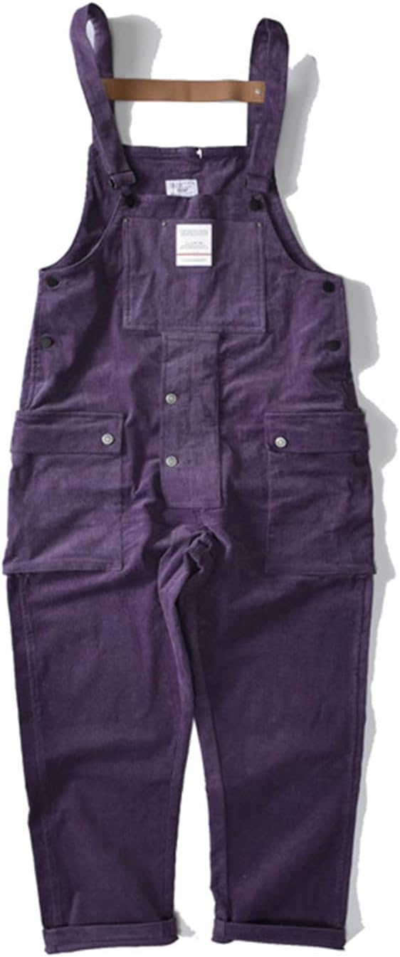 Men's Corduroy Multi Pockets Bib Overalls Loose Streetwear Jumpsuits Working Clothing Coveralls