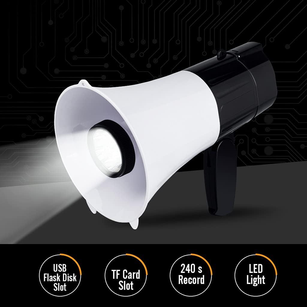 Handheld Megaphone Speaker High Power Recordable Loudspeaker Tweeter for Teaching Speech Tourist Guide Tool with Led Light