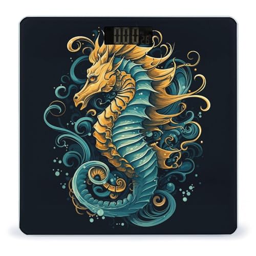 Balanza Digital de Baño Patrón Seahorse Azul con Pantalla LCD miniatura 1