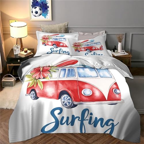 Parure de lit Surf Van 135x200 microfibre housse de couette vintage pour lit simple ado