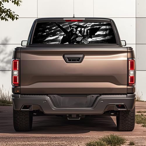 Image of Rear Window Decals for Trucks - 65x17.3 in Back Window Decals Fit Most Pickup Trucks SUV, Vinyl American Skull Flag Back Window Decal for Car Personalized Decoration - Skull Decal-8-S