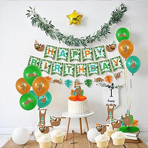 JeVenis Sloth Birthday Decoration Sloth Birthday Balloon Sloth Birthday Cake Decoration Sloth Cupcake Toppers Sloth Banner