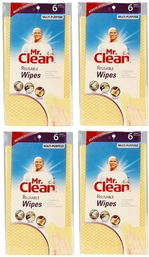 Mr. Clean Multi-Purpose Household Cleaning Wipes, Reusable, Machine Washable, 6 Per Pack (Pack of 4)