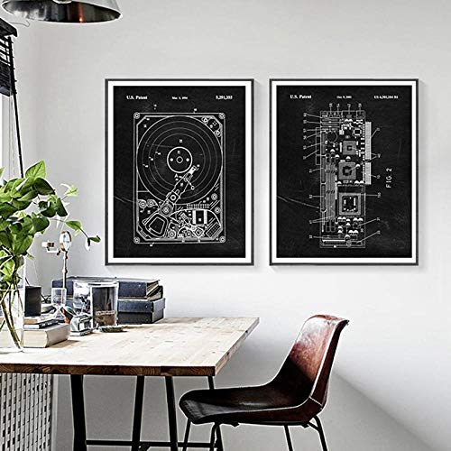 IGNIUBI Computer Blueprint Print Harddisk Patent Vintage Poster Science Gift Steampunk Art Picture Canvas Painting Office Wall Art Decor 40X60cmx4 No Frame steampunk buy now online
