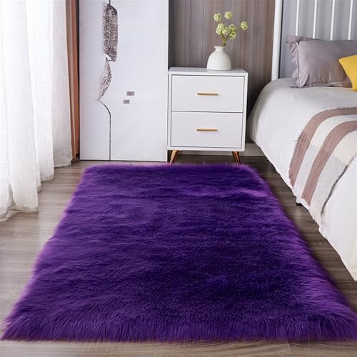 BESTORI Alfombra Salón Grande Suaves Alfombra Esponjosa Antideslizante Alfombra Piel de Imitación Lavables para Interiores Sala de Estar 40 x 40 cm, Morado