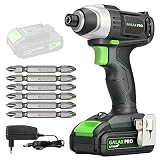 GALAX PRO CC-20 V - Destornillador de impacto inalámbrico, 0-2800 RPM, 0-3000 IPM, par máximo 100 N.m, lámpara de trabajo LED, portabrocas de 6,35 mm, cargador y batería incluida