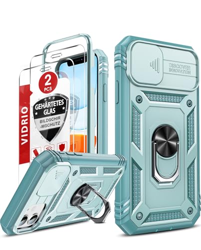 LeYi für iPhone 11 Case mit 9H Schutzfolie 2X mit Metallring, 360 Grad Rundum Schutzhülle Kameraschlitten Hüllen für iPhone11 11-hülle, Grün