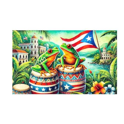 Image of BlissYard Puerto Rico Banner 71 x 43 Inches Tropical Frog Drum Flag Backdrop Puerto Rican Festival Party Decoration Caribbean Culture Wall Hanging for Fiesta Parade Home Outdoor Decor