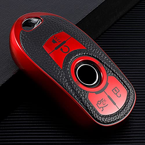Image of for Buick Car Key Fob Cover Soft TPU with Leather Keychain Key Case Shell Full Protective Cover Compatible for Buick 2015-2023 GL8 Verano Enclave Regal Lacross Encore Envision 6 Button, A Red