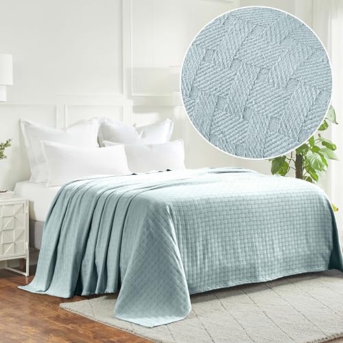 SUPERIOR Cotton Blanket Breathable All Season Comfy Bedding, Full/Queen, Light Blue