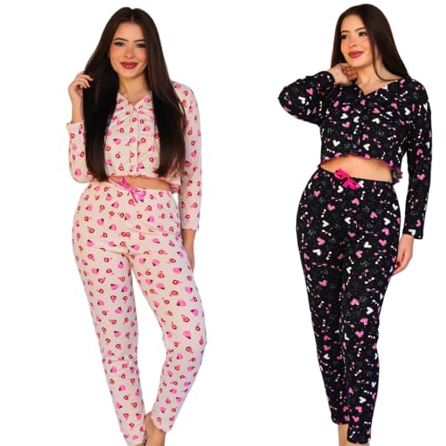 Kit 2 Pijama Feminino Aberto Americano Cropped Estampado (BR, Alfa, M, Regular, Regular, Variadas)