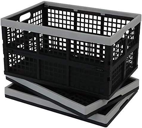 Bringer 40 L Plastic Stacking Folding Crates, Set of 4 Collapsible Storage Basket