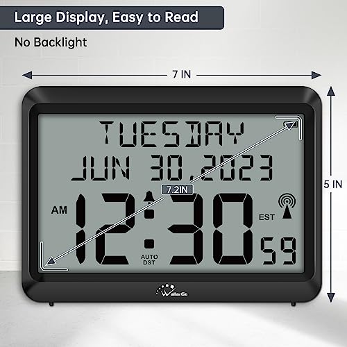 Wallarge Atomic Clock Battery Operated - Large Display Digital Alarm Clock With Seconds, Day And Date, 4 Time Zones, Dst #TOP4