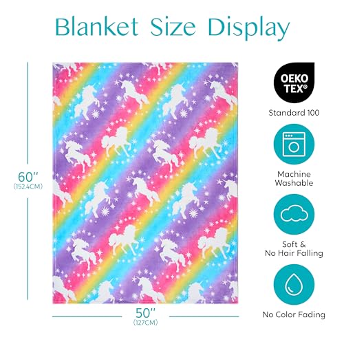 Joiedomi Glow in The Dark Blanket Unicorn Toys for Girls Age 2 3 4 5 6 7 8 9 10 11 12 Year Old Girl Gifts, Soft Cozy Flannel Kids Throw Blanket, Birthday Bedroom Decor 50"×60"