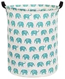 HIYAGON Canvas Storage Basket,Large Laundry Hamper with Handles-Collapsible Storage Bin for Kids Room,Nersury Hamper,Toy Storage 19.7×15.7(Blue Elephant)