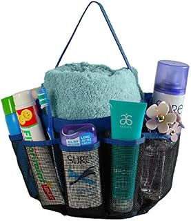 lebogner Quick Dry Shower Caddy Shower Tote Bag, Bathroom Organiser Accessories, Shower Organiser, 8-Pocket Shower Bag, Blue